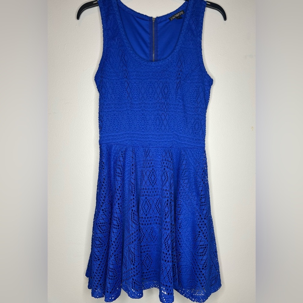 Express Women's Dress Sleeveless A Line Lined Knee Length Blue Medium